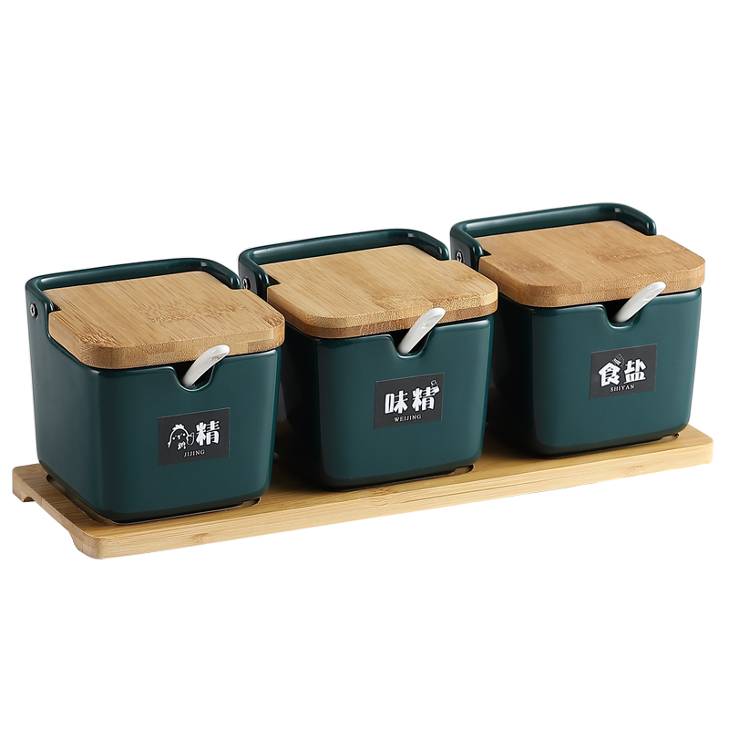 陶瓷调料盒四格一体盐味精调味料罐子家用组合套装收纳厨房盐糖罐