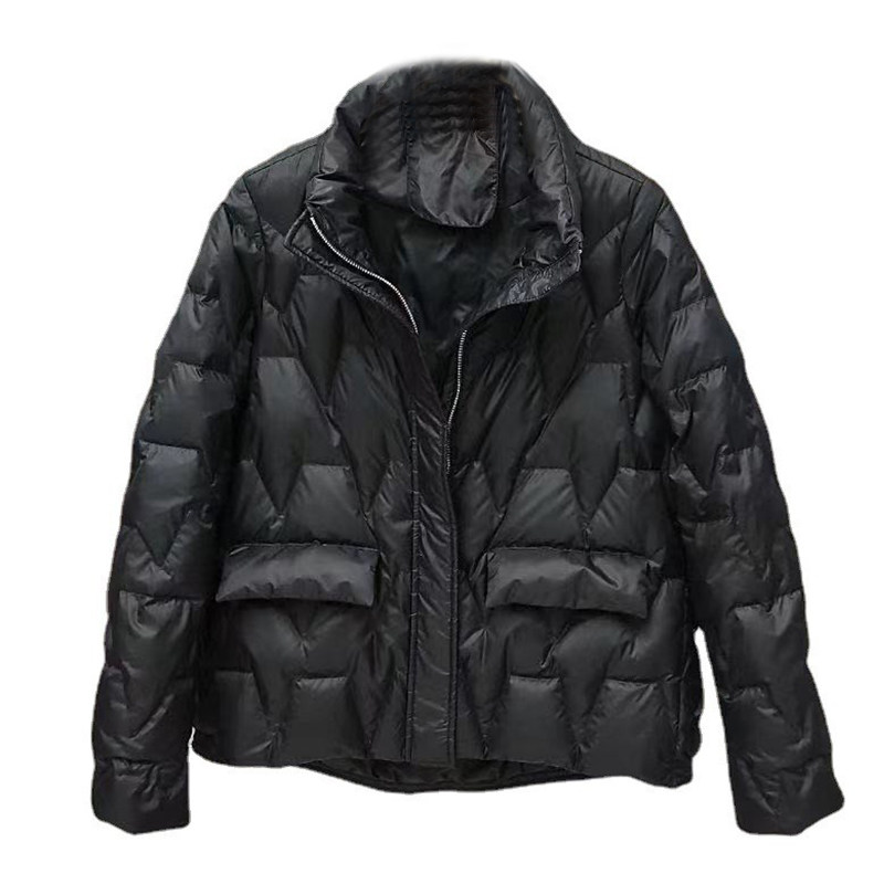 立领白鸭绒轻薄羽绒服女短款2025秋冬季新款韩版宽松保暖黑色外套