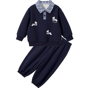 威尔贝鲁宝宝套装春秋款2026男女童学院风卫衣裤子两件套儿童春装