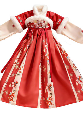 儿童汉服女童冬款加绒加厚连衣裙