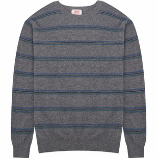 鹿王羊绒衫男圆领商务休闲条纹纯山羊绒宽松套衫冬季保暖百搭毛衣