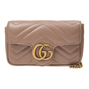 GUCCI古驰 GG Marmont系列 皮革 单肩斜挎包 超迷你 女款 奶茶色