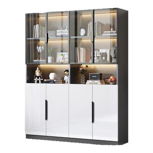 书柜带玻璃门客厅一体靠墙定制轻奢酒柜置物储物柜实木书架展示柜