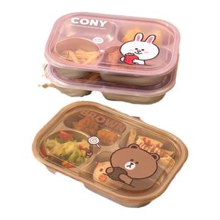 LINE儿童不锈钢分格餐盘家用带盖吃饭盘子宝宝专用小学生饭盒餐具