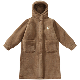 冬季儿童浴袍双层加厚男童珊瑚绒连帽睡袍中小学生长款连帽家居服