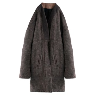 知笔墨巴恩风香云纱棉袄 冬季宽松重磅柞蚕丝撞色盘扣加厚棉服女