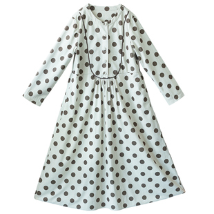 【山野万万】复古波点连衣裙女宽松精致裙子2025春秋灯芯绒印花裙