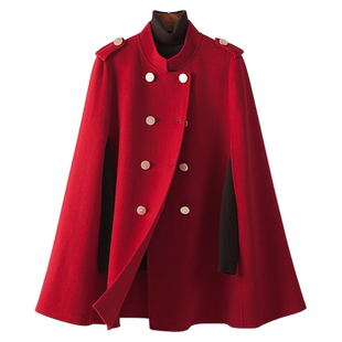 红色斗篷款双面羊绒大衣女短款2025春季新款双面呢羊毛短外套高端