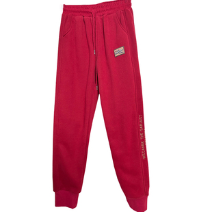 大码运动裤女秋冬裤本命年保暖红色加绒加厚小个子束脚休闲哈伦裤