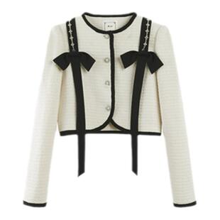 PIT复古法式小香风蝴蝶结短外套女2025秋新款高级感显瘦别致上衣