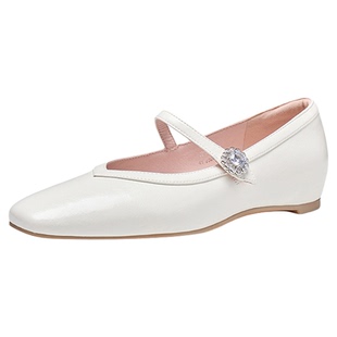 色非水钻内增高单鞋女2026新款春季方头浅口玛丽珍鞋百搭通勤女鞋