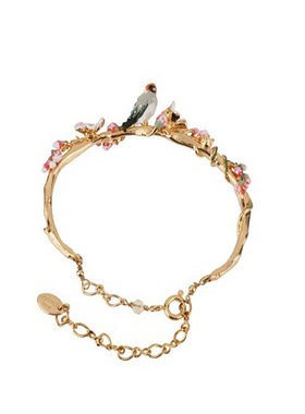 樱花鸣叫鸟手镯珐琅彩粉花朵礼物