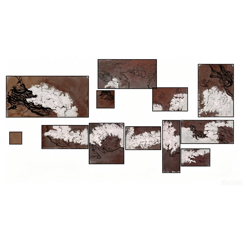 新中式禅意祥云油画装饰画组合酒现代装饰画