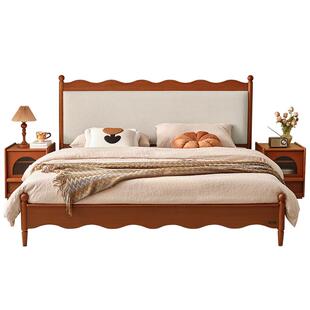 全友家居中古风单人涟漪床卧室实木床柱1.8m双人软包大床2025新款
