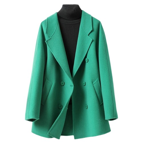 毛呢外套女中长款韩版宽松减龄双排扣秋冬新款双面羊毛大衣小个子