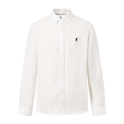 简约纯色纽扣领长袖衬衫