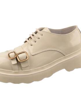牛皮双扣带厚底松糕鞋牛津鞋女