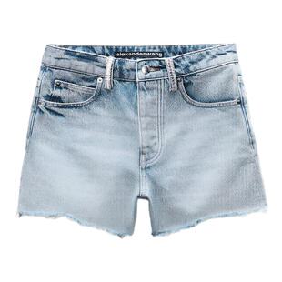 Alexander Wang26春夏女士辣妹风高腰直筒水洗毛边牛仔短裤301574