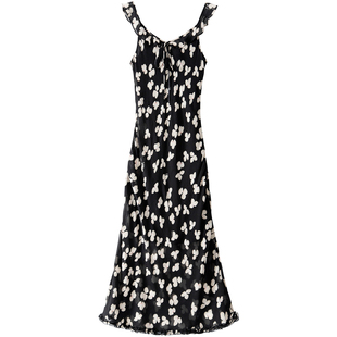 BANANA BABY2025年新款人丝乔其度假风连衣裙女荷叶边V领长裙