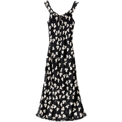 BANANA BABY2025年新款人丝乔其度假风连衣裙女荷叶边V领长裙