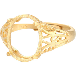 S925银戒指古法鎏金工艺沙金色镶嵌南红绿松石蜜蜡diy银托戒托女