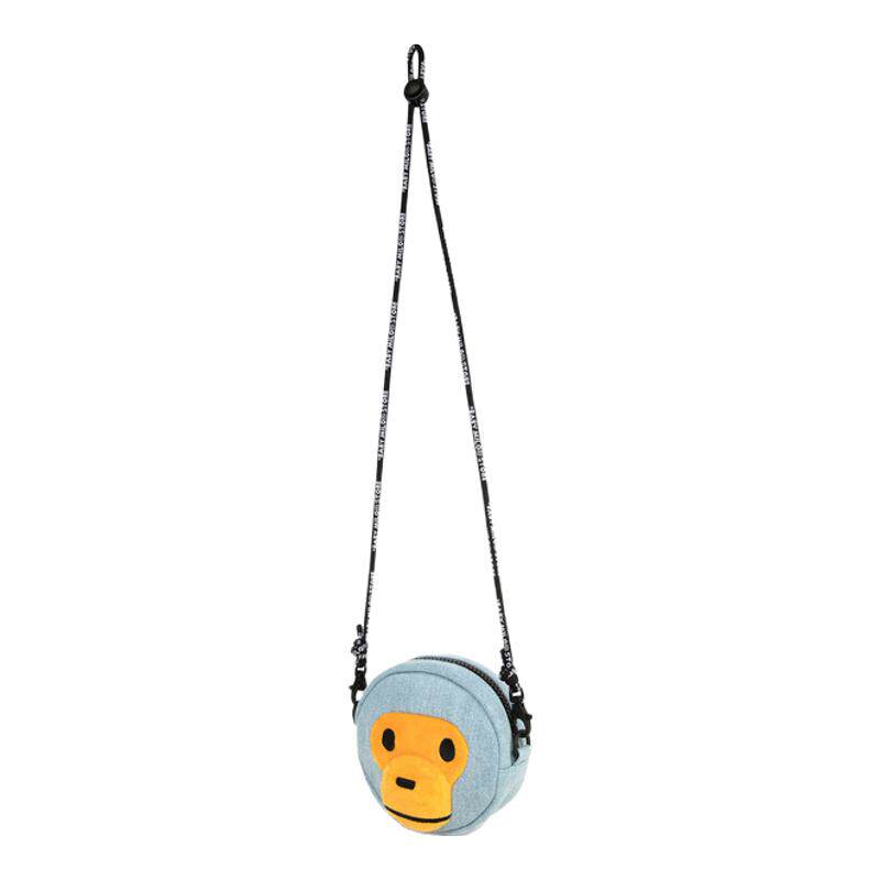 现货 BAPE BABY MILO 粉色可爱卡通 毛绒猴子脸 圆形 链条斜挎包