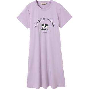 【捡漏】秋鹿纯棉柔软睡裙女带胸垫春季新款短袖可外穿睡衣