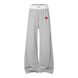查尔斯桃心美式休闲卫裤男女款春秋夏季爱心刺绣拼接直筒阔腿裤子