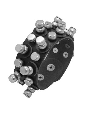 银色圆球螺丝扣黑二层皮圆盘手链