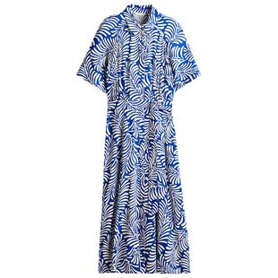 HM女装连衣裙春季新款度假风腰部系带衬衫式植物印花长裙1217576