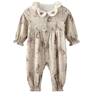 [花间奏]aqpa爱帕宝宝儿童春秋长袖前开连体衣婴幼儿新品哈衣爬服