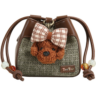新年生日礼物TOUTOU透透仿毛毡烧麦包抽绳水桶包可爱单肩斜挎包女
