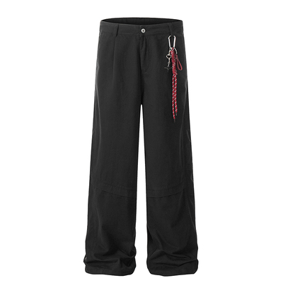 美式挂绳解构拼接宽松直筒工装裤