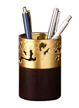 新中式黑檀木实木笔筒轻奢高端