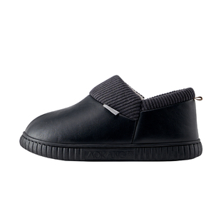 奥康棉拖鞋男冬季皮面防水包跟外穿加绒保暖防滑家居室内爸爸棉鞋