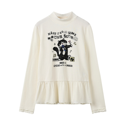 西町村屋趣味卡通打底衫亲子装女冬季新款印花中领小衫KAAD10571