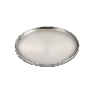 304不锈钢拉丝磨砂双层圆托盘商用韩式烤肉店餐馆创意餐具圆餐盘