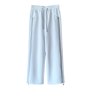 迈特优米色加绒直筒卫裤男生秋冬潮流痞帅高街宽松百搭运动休闲裤