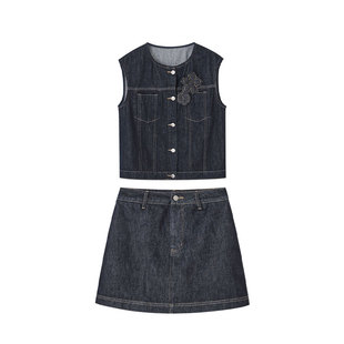 SOMESOWE 休闲显瘦夏季叠穿松弛感牛仔马甲/牛仔短裙百搭套装搭配