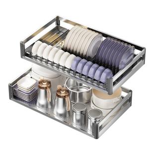 HIGOLD悍高厨房橱柜拉篮PDL抽屉式304不锈钢碗碟拉篮碗架双层碗篮