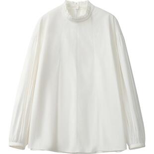 播商场同款白色荷叶边立领衬衫女24秋休闲宽松上衣BDR3HD1761