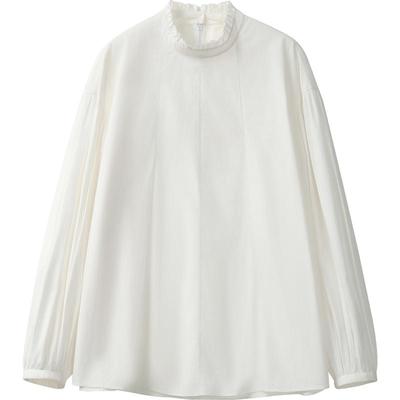 播商场同款白色荷叶边立领衬衫女24秋休闲宽松上衣BDR3HD1761