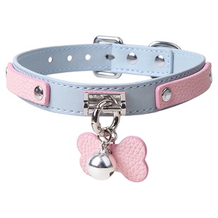 Puppy*真皮choker铃铛项圈可拆卸小骨头可刻字牵引牛皮项链情侣