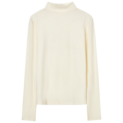 LANCY/朗姿2025冬新款羊毛醋酸半高领修身长袖T恤女秋百搭打底衫