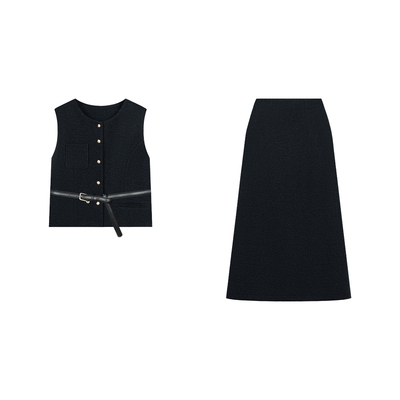 乔拉新款小香风马甲上衣裙子套装