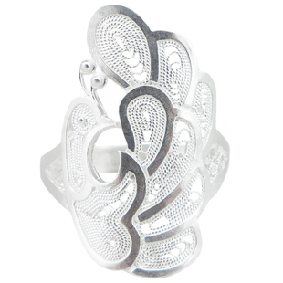 999纯银掐丝手工孔雀凤凰回头拉丝可调节大小戒指女指环古风银饰