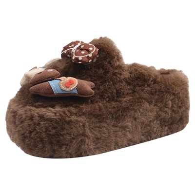 可爱卡通毛毛拖鞋女厚底保暖棉鞋