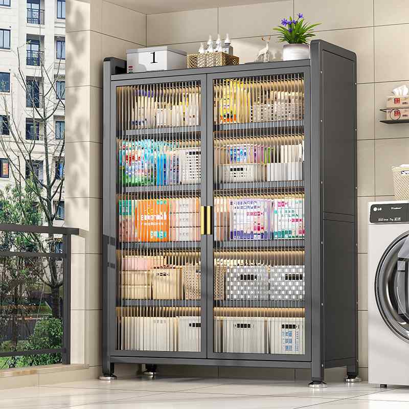 家用钢制置物收纳柜卧室阳台客厅多层一体靠墙柜子简易多功能衣柜