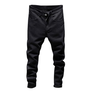 修身小脚裤子男秋冬季加绒弹力休闲2026新款纯黑韩版加厚牛仔裤男