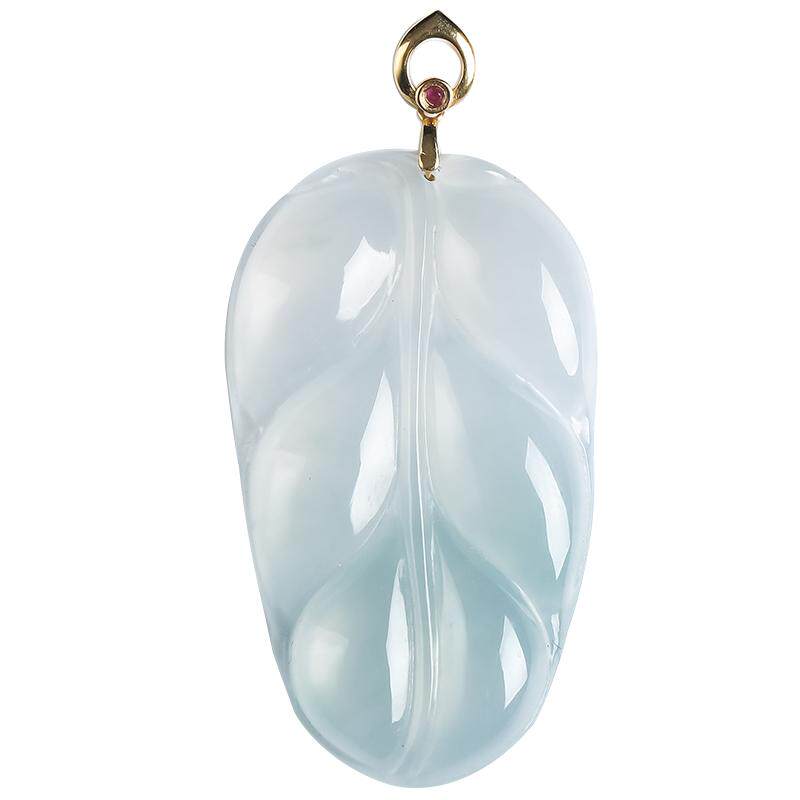 缅甸翡翠玉叶18K金扣吊坠正品